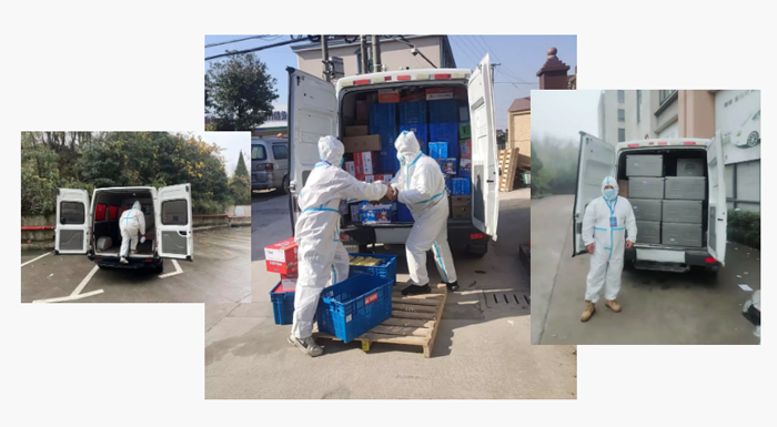 订单配送前，小伙伴娴熟地给货车消毒